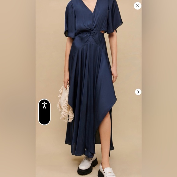 Maje Dresses & Skirts - Maje Flowing satin scarf navy dress sz36
